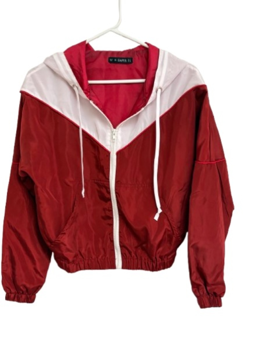Zaful Red and White Colorblock Hooded Bomber Jacket